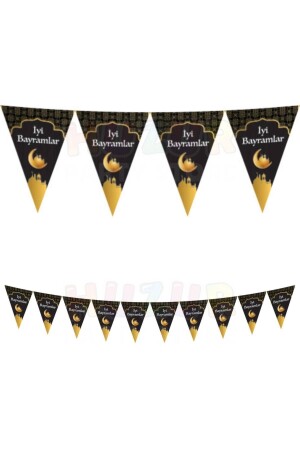 Happy Holidays Written Triangle Pennant 180 Cm 10 Flags Ramadan Feast Gold Religious Islamic Ornament HZRIYIBAYRAMLARGB - Huzur Party Store