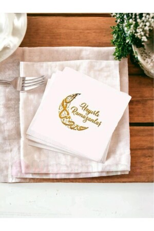 Happy Month of Ramadan Gold Gilded Napkin 16pcs 16x16 cm Gold Leafed - Happyland