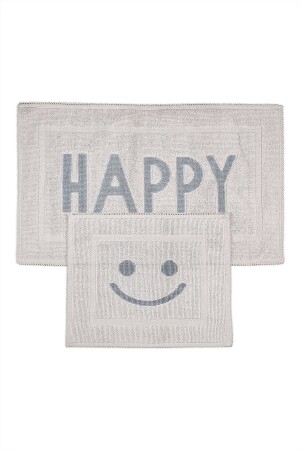 Happy Natural Cotton Bath Mat Set of 2 60x100 50x60 Cm - Gray - Bluenity