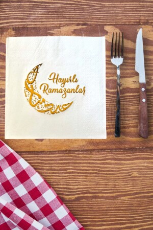 Happy Ramadan Gold Gilded Napkin 16pcs 16x16 cm Gold Leaf Ramadan Eid Theme Religious Ornament - Huzur Party Store
