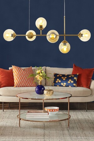 Harmoni 6-Piece Antique Pendant Lamp Chandelier with Honey Glass 01173 - Taşcan Aydınlatma