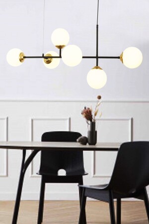 Harmoni 6-Piece Black Pendant Lamp Chandelier with White Glass 01168 - Taşcan Aydınlatma
