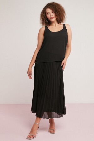 Harriet Women's Chiffon Pleated Black Plus Size Skirt - Ethiquet