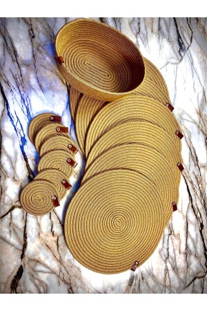 MNZ-Wicker Look Jute 13 Piece Plate / Placemat وBread Bowl / Set SuplaTkm13 - MaVaux