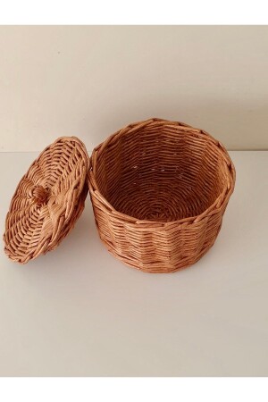 Handgefertigter Korb aus Korbgeflecht, Rattan und Bambus mit Deckel, Mehrzweckkorb, Aufbewahrungsbox, 17 x 17 cm, HLYSEPET - AFRALYAHOME