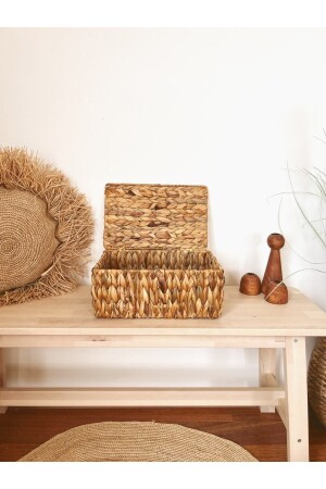 MNZ-Wicker Water Hyacinth 32x21x14cm منظمة مستطيلة/سلة/منظمة مع غطاء - Kaihome