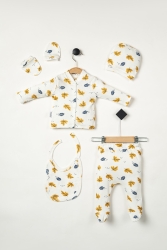 Hastane Çıkış Seti Raporlu %100 Pamuk Yapraklı 5'li Set Yenidoğan Bebek Kıyafetleri - Hediye Paketli ENGUYORK345893 - NEU KIDS