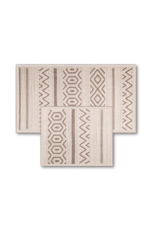 Hat Doğal Pamuklu 2'li Banyo Paspas Seti 60x100 50x60 Cm - Bej Hat002 - Bluenity
