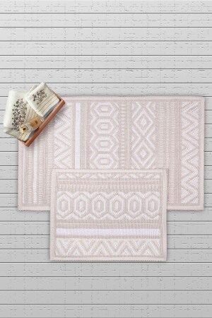 Hat Doğal Pamuklu 2'li Banyo Paspas Seti 60x100 50x60 Cm - Beyaz - Bluenity