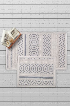 Hat Natural Cotton Bath Mat Set of 2 60x100 50x60 Cm Gray - Bluenity
