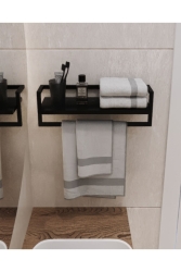 Havluluk Siyah Duvara Monte Raf Aksesuarlık Şal Askılığı Banyo Mutfak Düzenleyici Çok Amaçlı Raf AJU-412 - AJU