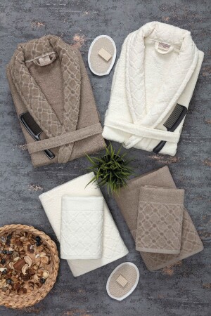 Hayal 12 Piece Boxed Jacquard Bathrobe Set Bathrobe Towel & Towel Set Bathroom Dowry Set - Güvenal