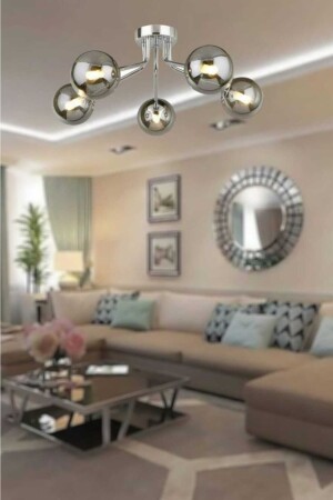 Hayal 5-Piece Chrome Modern Chandelier (smoked Glass) HYL-KRM-05 - BSA LIGHTING