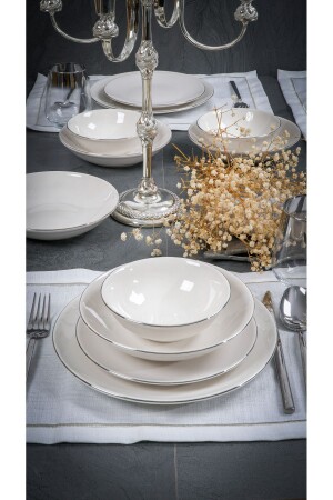Hayal Platin Gilded Porcelain 24 Piece Dinner Set for 6 People - Heda Porselen