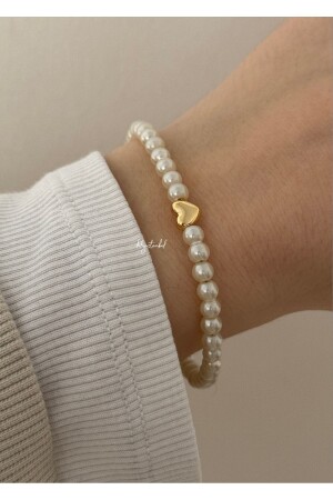 HEART DETAILED PEARL BRACELET 15 CM - Kiligistanbul