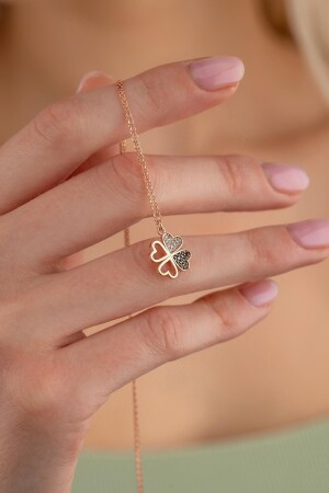 Heart Motif 4 Leaf Clover Silver Necklace GPBK385 - Gümüş Pazarım