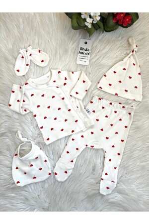 Heart Pattern Unisex 5-Piece Newborn Baby Hospital Release Set - Linda Harris