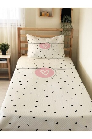 Heart Patterned Baby And Kids Printed Single Pique Set 160x230 White 82495 - Evmila