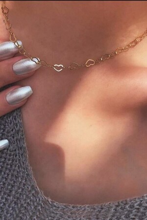 Heart Shaped Chain Gold Color Necklace - Dora Accessories