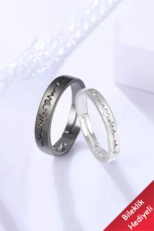Heartbeat Couple Ring Wedding Ring Set of 2 Silver Plated Adjustable Rings - The Collection