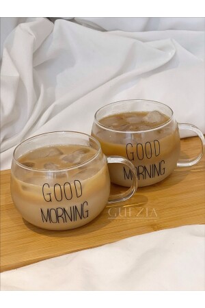 Heat Resistant Borosilicate Good Morning Mug with Handle Glass Cup Coffee Presentation Cup 400ml | - GUEZIA