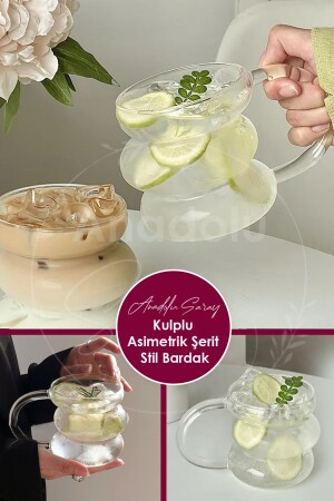 Heat Resistant Borosilicate Handled Asymmetrical Stripe Scandinavian Cup Coffee Presentation Cocktail Glass - Anadolu Saray