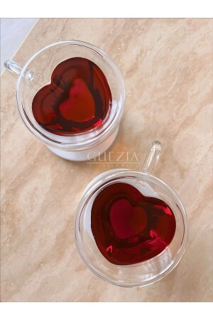 Heat Resistant Borosilicate Heart Design Double Walled Glass Cup Coffee Presentation Cup 170 Ml 2 Pieces EFD18082 - GUEZIA