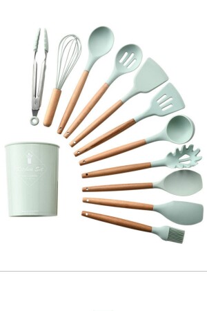 Heat Resistant Fireproof Nonstick 11 Piece Silicone Tip Wooden Handle Kitchen Set And Storage Box 35904 - Kamardey