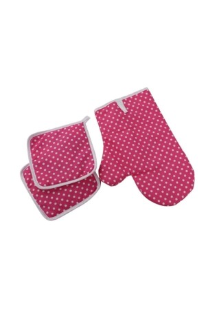 Heat Resistant Oven Mitts and Pot Holders Set - Pink Polka Dots - Bezcim