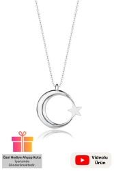 Hediye Kutulu Ay Yıldızlı 925 Ayar Gümüş Zincirli Kolye Ay Yıldız Kolye LCN-101-155 - Lucente Jewellery