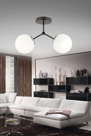 Helen 2-Piece Modern White Globe Glass Plafonier Chandelier ESS-HELEN 2-Piece WHITE - ESSLİGHT