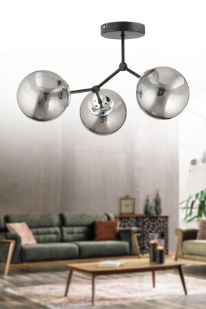 Helen 3-Piece Modern Smoked Globe Glass Plafonier Chandelier ESS-HELEN 3-Piece Smoked - ESSLİGHT