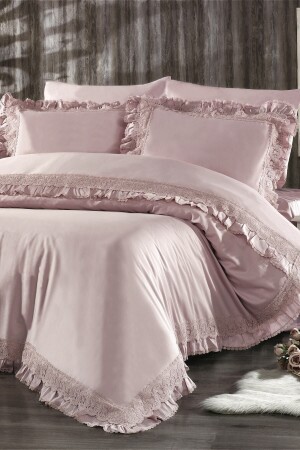 Helen Organic Lace Cotton Satin Double Duvet Cover Set F-1138-02-4PM - Nazik Home