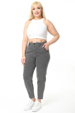 Hellgraue Lycra-Mom-Jeans mit Falten in Übergröße für Damen C600 - Cedy Denim