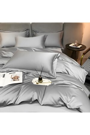 Hellgraues Bettbezug-Set aus Baumwollsatin für King-Size-Betten gr5678 - METİNEV
