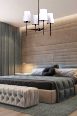 Henna 4-Piece Black Modern Chandelier (WHITE LAMPSHADE) PRS-SYH-AVZ-04 - BSA LIGHTING