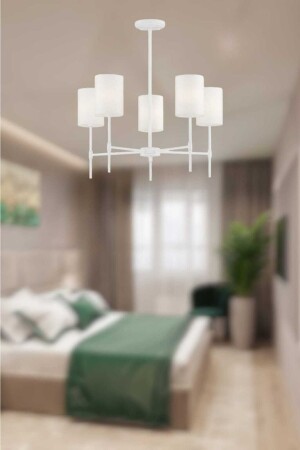 Henna 5-Piece White Modern Chandelier (with white Lampshade) HNN-BYZ-05 - BSA LIGHTING