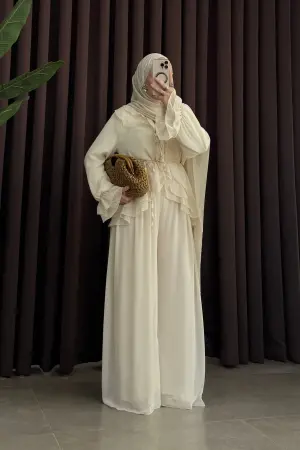 Henna Chiffon Pants Set Vanilla - Nuuwears