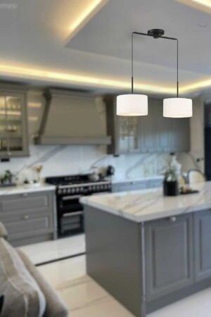 Henri 2-Piece Black Modern Chandelier (ecru Lampshade) HNRİ-SYH-02 - BSA LIGHTING