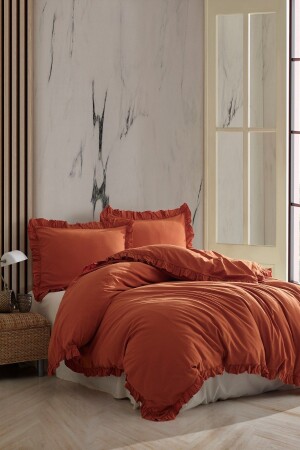 Hermes 100% Cotton Ruffle Yarn Dyed Double Duvet Cover Set 200*220 Hrmsckt HRMSCKT - Macas Home