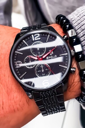 Herren-Armbanduhr + Armband aus schwarzem Stahlband mit Geschenk FAVORİPOLO030 - S.POLO