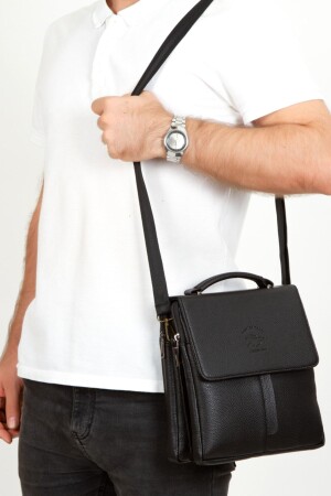 Herren-Hand- und Umhängetasche mit Riemen, Leder-Umhängetasche, Schwarz (Breite: 20 x Länge: 23 cm) (große Größe) Polo3432 - Newish Polo