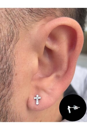 Herren-Ohrringe mit Kreuzmuster aus Stahl mit speziellem Design laufen nicht an - Piercing Market Steel & Silver