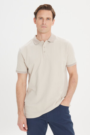 Herren-Safari-T-Shirt mit Rollkragen aus 100 % Baumwolle, schmale Passform, schmaler Schnitt, kurzärmliger Polokragen - Altınyıldız Classics