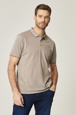 Herren-T-Shirt aus schrumpffestem Baumwollstoff, reguläre Passform, bequemer Schnitt, Nephti-weißes Anti-Roll-Polokragen-T-Shirt mit Taschen - Ac&Co / Altınyıldız Classics