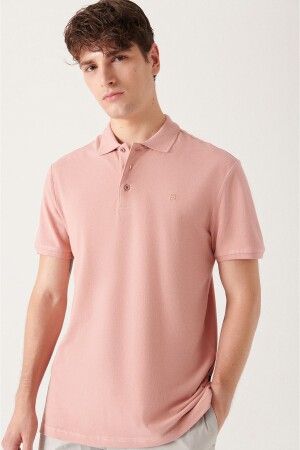 Herren-T-Shirt „Dusty Rose“ aus 100 % Baumwolle mit Polokragen und normaler Passform, kühl haltend, E001004 - Avva