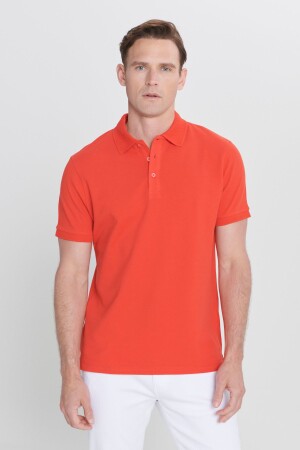 Herren-T-Shirt mit Rollkragen aus 100 % Granatapfel-Baumwolle, schmale Passform, schmaler Schnitt, kurzärmliger Polokragen - Altınyıldız Classics