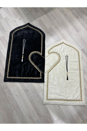 Herz-Gebetsteppich – Herz-Gebetsteppich – Paar Herz-Gebetsteppich-Set – Luna-Samtstoff – Perlenrosenkranz mit Geschenk - Karde Çeyiz