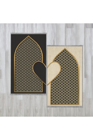 Herz-Paar-Gebetsteppich, digital bedruckt, waschbarer Mitgift-Gebetsteppich, 80 x 130 - BİLECENHOME