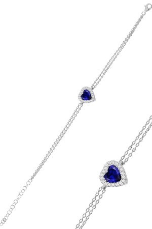Herzarmband mit Silber-Rhodium- und Saphirstein- und Diamantbesatz SGTL11751LACIVERT - Söğütlü Silver